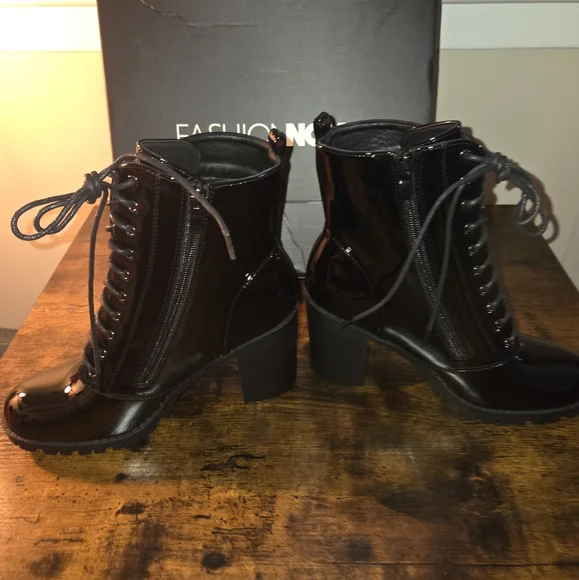 New Black Patent Leather Ankle Booties - Picture 4 of 9